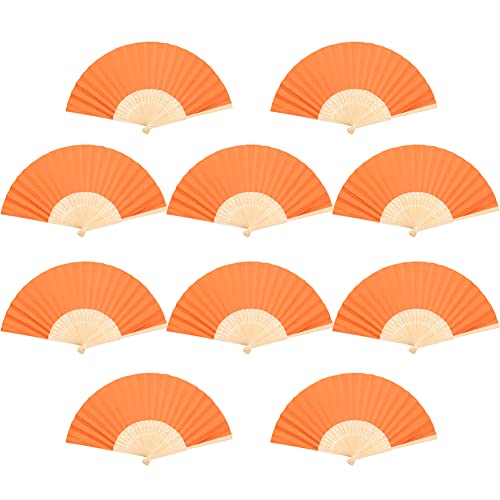 Katutude 10 STK Papier Handfächer Set Faltbar Fächer Klappfächer Chinesisch Papierfächer, Hochzeitsdeko Hand Fan, Wedding Hochzeit Deko Party Faltbar Taschenfächer Party Zuhause Wand Deko, Orange von Katutude