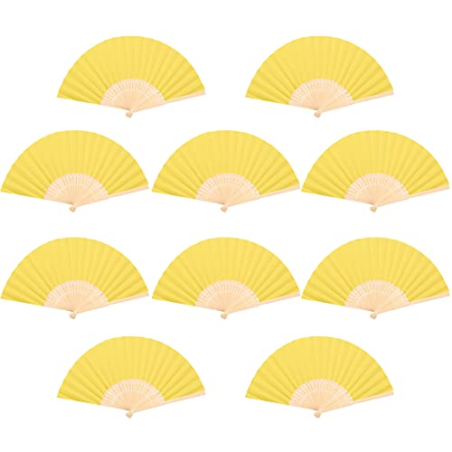 Katutude 10 STK Papier Handfächer Set Faltbar Fächer Klappfächer Chinesisch Papierfächer, Hochzeitsdeko Hand Fan, Wedding Hochzeit Deko Party Faltbar Taschenfächer Party Zuhause Wand Deko, Gelb von Katutude