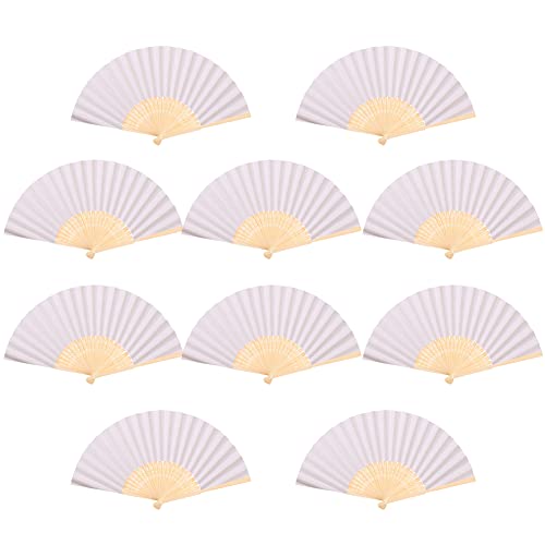 Katutude 10 STK Papier Handfächer Set Faltbar Fächer Klappfächer Chinesisch Papierfächer, Hochzeitsdeko Hand Fan, Wedding Hochzeit Deko Party Faltbar Taschenfächer Party Zuhause Wand Deko, Weiß von Katutude