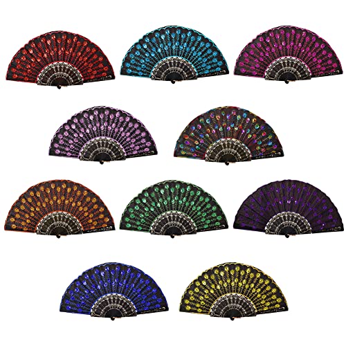 Katutude 10 Stück Faltfächer Handfächer Fächer, Japanische Fächer mit Pailletten, Folding Fans Hand Fans Japanische Stil Hand Fächer Klappfächer Taschenfächer für Wanddekoration Hochzeit Geschenke von Katutude