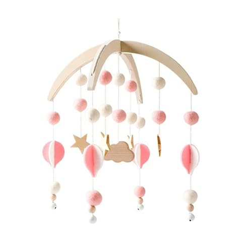 Katutude Babe Mobile Baby Windspiele mit Filzbällen Wolken Sterne, Baby Mobile Holz Hängende Bettglocke, Kinderzimmer Hängende Bettglocke, Neugeborenen Geschenk für Baby Mädchen Jungen von Katutude