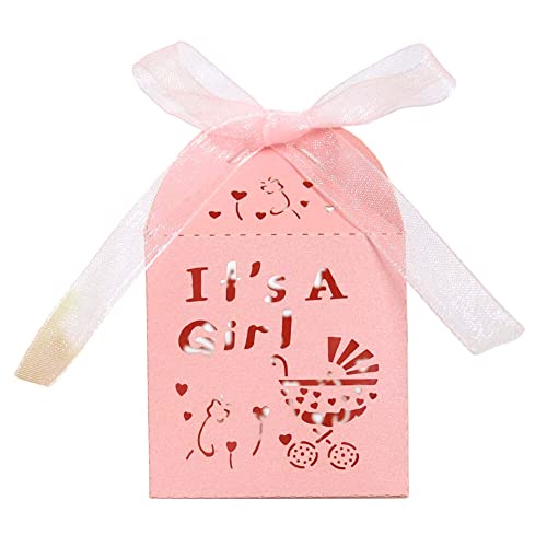 Katutude Geschenkbox 50PCS Niedliche Baby Papierschachtel mit Band, Gastgeschenke Taufe Baby-Süßigkeit Baby Candy Box Geschenkschachtel für Taufe Baby Geburt Mädchen Babyparty Geschenkverpackung von Katutude