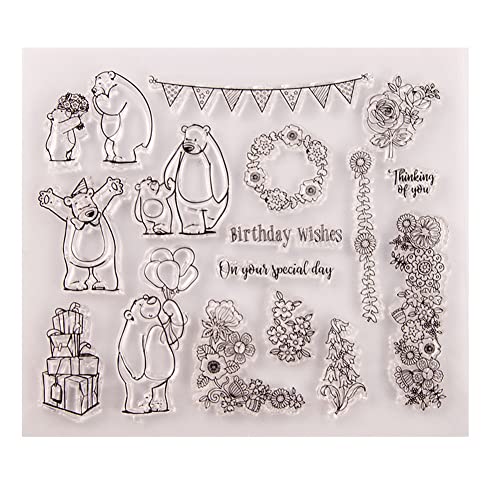 Katutude Transparente Eisbären und Blumen Silikonstempel, Klar Silikonstempel, Tiere Clear Stamps für Kartenherstellung und DIY Scrapbooking Dekor von Katutude