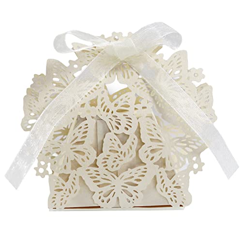 Party Geschenkbox, 50 Stück Schmetterling Gastgeschenke Hochzeit Süßigkeiten Kasten, Hochzeit Geschenkbox mit Schleife, Geburtstag Taufe Geschenkbox Kartonage Tischdeko von Katutude