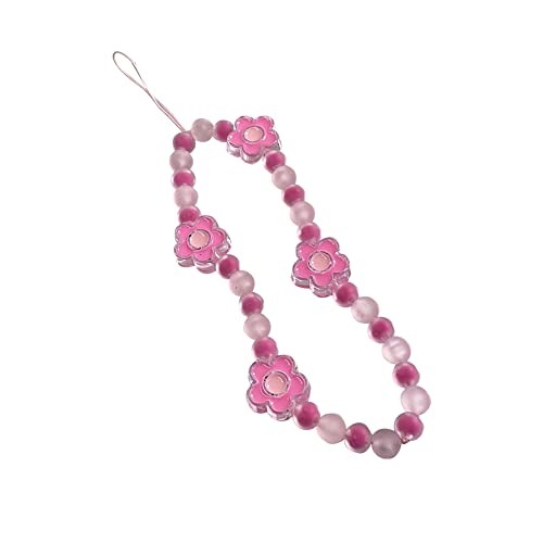 Perlen Telefon Lanyard Blumen Handykette Perlen Telefon Charms Armband Anti-verlorene Kette Handschlaufe Handy Schmuck Geschenk für Frauen, Rosa von Katutude