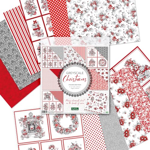 Kanban Crafts Designer-Premium-Papier, 20,3 x 20,3 cm, 190 g/m², doppelseitig, mit Weihnachtsbildern, Graustufen und Rot, für Kartenherstellung und Scrapbooking. von Katy Sue