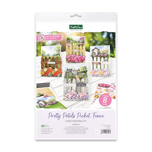 Katy Sue Designs Pretty Petals Lattenzaun-Kartenherstellungs-Set enthält 8 geformte Karten, 2 Bögen gestanzte Decoupage, selbstklebende Schaumstoff-Pads, Anleitung (evtl. nicht in deutscher Sprache) von Katy Sue