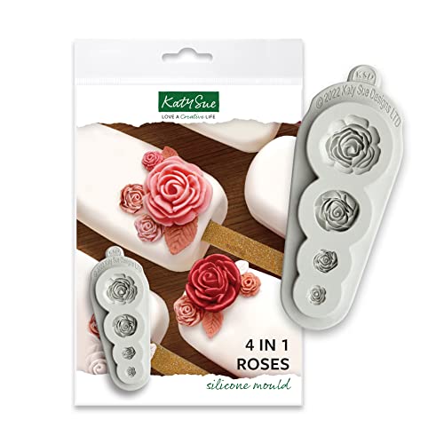 Katy Sue Silikonform mit 4 Rosen zum Dekorieren von Kuchen und Basteln Eine Rosenform für vier 3D-Rosenformen für die Verwendung mit Fondant, Ton und Schokolade von Katy Sue Moulds & Blumenformen für von Katy Sue