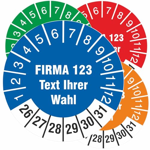 Prüfetiketten Prüfplaketten mit Firmeneindruck selbst gestalten 2022-27 (Durchmesser 18mm, 100) von Kaufdeinschild