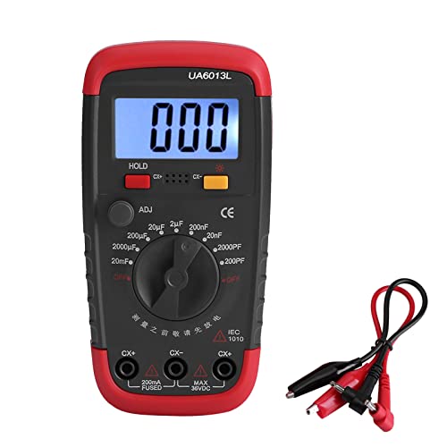 Kaufpart Digitaler batteriebetriebener Kondensator-Messgerät-Tester 6013L, LCD-Display, elektrische Mess-Requisiten, kompakt, Rot, Schwarz von Kaufpart