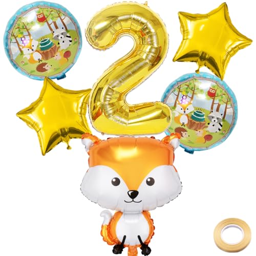 Kawailay 2. Fuchs Geburtstag Deko Waldtiere 2. Geburtstag Deko Ballons Fuchs Folienballon Gold Zahl 2 Luftballon für Junge Mädchen Geburtstag Party Motto Party von Kawailay