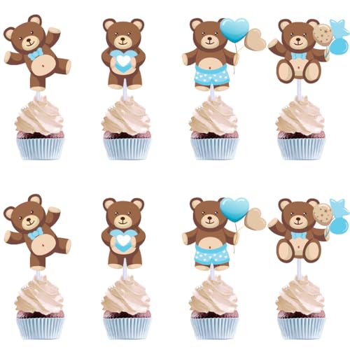 Kawailay 24 Stück Bär Cupcake Toppers Süßer Bär Tortendeko Kuchen Deckel Bär Kuchendeko Tortenaufsatz für Babyparty Junge Mädchen Geburtstag - Stil 1 von Kawailay