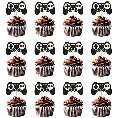 Kawailay 24 Stück Video Spiel Cupcake toppers Spiel Motto Tortendeko Gaming Cupcake Picks Kuchendeckel Kuchen Picks für Kinder Junge Geburtstag Party Deko von Kawailay