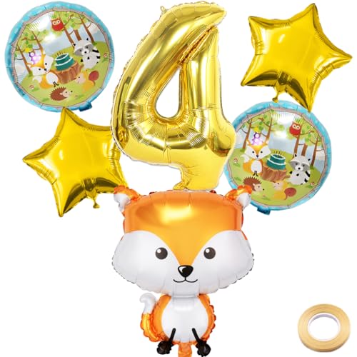 Kawailay 4. Fuchs Geburtstag Deko Waldtiere 4. Geburtstag Deko Ballons Fuchs Folienballon Gold Zahl 4 Luftballon für Junge Mädchen Geburtstag Party Motto Party von Kawailay