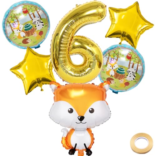 Kawailay 6. Fuchs Geburtstag Deko Waldtiere 6. Geburtstag Deko Ballons Fuchs Folienballon Gold Zahl 6 Luftballon für Junge Mädchen Geburtstag Party Motto Party von Kawailay