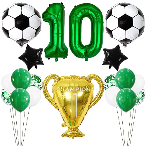 Kawailay Fußball Geburtstag Deko 10 jahre 10. Fußball Geburtstagsdeko Dunkelgrün Zahl 10 Folienballon Fußball Luftballon Championship Aluminiumballon für Jungen Geburtstag Fußball Party von Kawailay