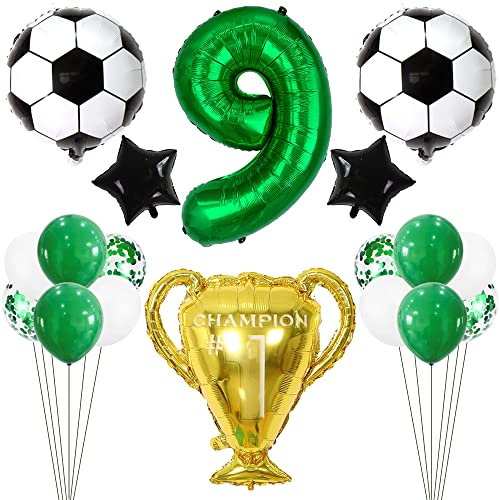 Kawailay Fußball Geburtstag Deko 9 jahre 9. Fußball Geburtstagsdeko Dunkelgrün Zahl 9 Folienballon Fußball Luftballon Championship Aluminiumballon für Kinder Jungen Geburtstag Fußball Party von Kawailay