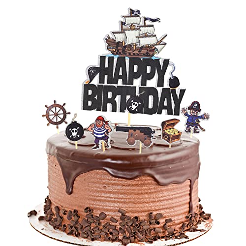 Kawailay Pirate Cake Toppers Piraten Happy Birthday Kuchendeckel Piraten Element Thema Tortendeko Piratensegel Kuchen Picks Tortenaufleger für Kinder Junge Geburtstag Party Deko Stil 3 von Kawailay