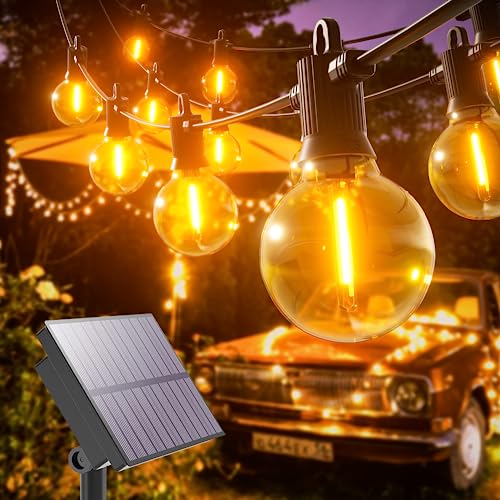 Kawaya Solar Lichterkette Außen 10M LED Lichterkette Aussen Solar/USB Wiederaufladbar 5 Lichtmodi IP65 Wasserdicht mit 15+2 Glühbirnen Warmweiß Outdoor Balkon Lichterkette für Garten Terrasse von Kawaya