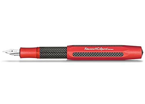 Kaweco AC SPORT Füllhalter Red I Premium Füllfederhalter aus Aluminium und Carbon für Tintenpatronen mit hochwertiger Stahlfeder I Füller 13 cm in Rot I Federbreite: B (Breit) von Kaweco