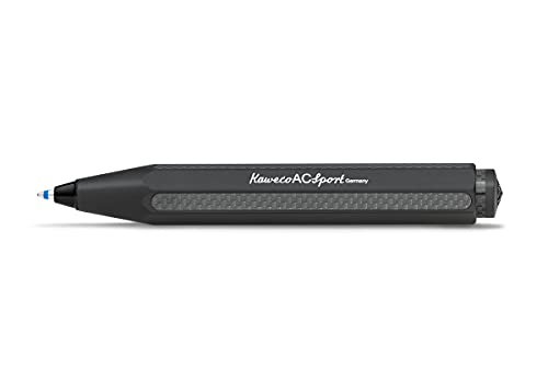 Kaweco AC SPORT Kugelschreiber Black I Business Kuli aus hochwertigem Aluminium veredelt mit Carbon I Edler Taschen-Kugelschreiber mit Herzkurvenmechanik in Schwarz I Druckkugelschreiber 10,5 cm von Kaweco