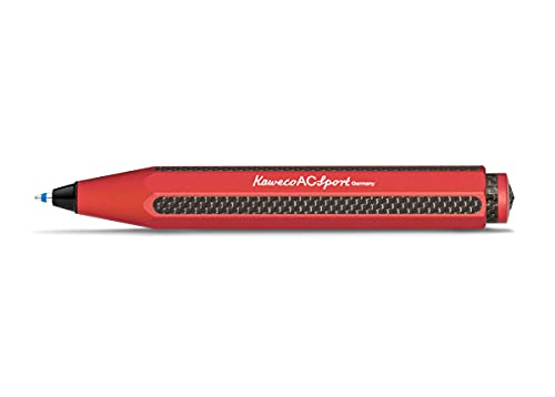 Kaweco AC SPORT Kugelschreiber Red I Business Kuli aus hochwertigem Aluminium veredelt mit Carbon I Edler Taschen-Kugelschreiber mit Herzkurvenmechanik in Rot I Druckkugelschreiber 10,5 cm von Kaweco