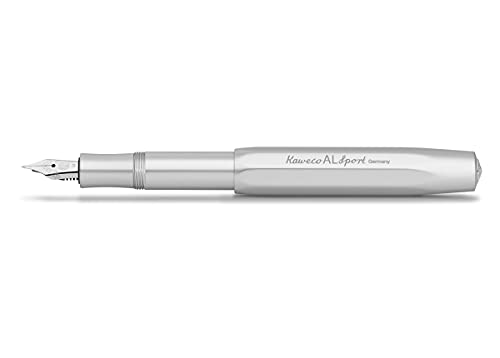 Kaweco AL SPORT Füllhalter Silver I Premium Aluminium Füllfederhalter für Tintenpatronen mit hochwertiger Stahlfeder I Füllfederhalter 13 cm I Füller in Silber I Federbreite: BB (Extra Breit) von Kaweco