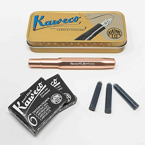 Kaweco Al Sport Füllhalter für Patronen aus Aluminium Roségold achteckig | Füllfederhalter mit Feder M Set mit Füller Patronen | 12 Patronen Tinte GRATIS von Kaweco