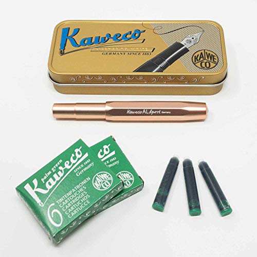 Kaweco Al Sport Füllhalter für Patronen aus Aluminium Roségold achteckig | Füllfederhalter mit Feder M Set mit Füller Patronen | 12 Patronen Tinte GRATIS von Kaweco