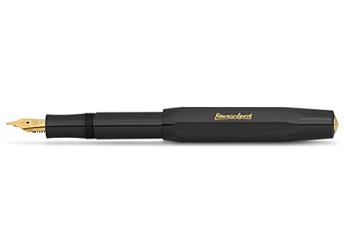 Kaweco CLASSIC SPORT Füllhalter Black mit vergoldeter Edelstahlfeder und Iridiumspitze für Tintenpatronen I Füllfederhalter 13 cm I Füller in Schwarz I Federbreite: B (Breit) von Kaweco