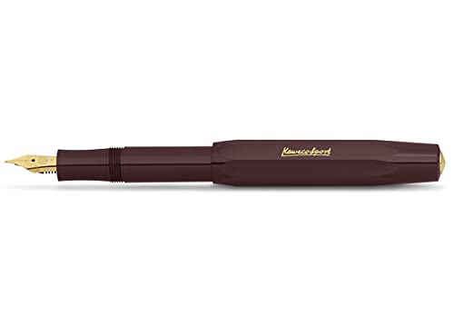 Kaweco CLASSIC SPORT Füllhalter Bordeaux mit vergoldeter Edelstahlfeder und Iridiumspitze für Tintenpatronen I Füllfederhalter 13 cm I Füller in Bordeaux I Federbreite: BB (Extra Breit) von Kaweco