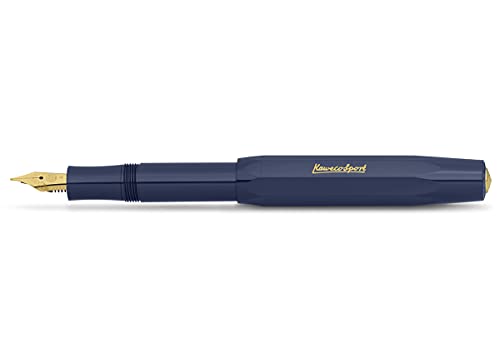 Kaweco CLASSIC SPORT Füllhalter Navy mit vergoldeter Edelstahlfeder und Iridiumspitze für Tintenpatronen I Füllfederhalter 13 cm I Füller in Blau I Federbreite: BB (Extra Breit) von Kaweco