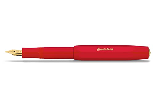 Kaweco CLASSIC SPORT Füllhalter Red mit vergoldeter Edelstahlfeder und Iridiumspitze für Tintenpatronen I Füllfederhalter 13 cm I Füller in Rot I Federbreite: B (Breit) von Kaweco