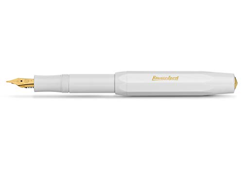 Kaweco CLASSIC SPORT Füllhalter White mit vergoldeter Edelstahlfeder und Iridiumspitze für Tintenpatronen I Füllfederhalter 13 cm I Füller in Weiß I Federbreite: B (Breit) von Kaweco