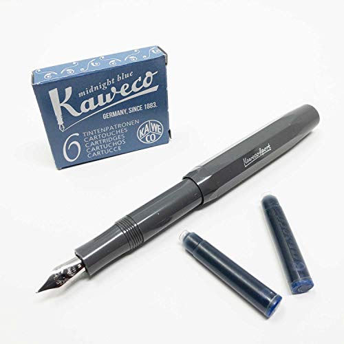 Kaweco Füllfederhalter Classic Sport Füller mit Federbreite M | Mit sechs blauen Tintenpatronen GRATIS | Farbe des Füllhalters: grau von Kaweco