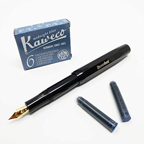 Kaweco Füllfederhalter Classic Sport Füller mit Federbreite M | Mit sechs blauen Tintenpatronen GRATIS | Farbe des Füllhalters: schwarz von Kaweco