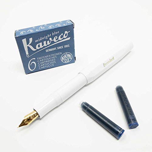 Kaweco Füllfederhalter Classic Sport Füller mit Federbreite M | Mit sechs blauen Tintenpatronen GRATIS | Farbe des Füllhalters: (weiß) von Kaweco