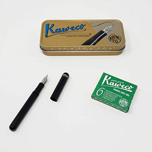 Kaweco Liliput Füller Aluminium Schwarz | Füllhalter mit Federstärke M | Set mit 6 Tintenpatronen Füllfederhalter in Miniaturausführung Päckchen Tintenpatronen GRATIS von Kaweco