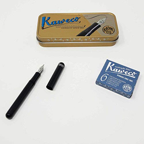 Kaweco Liliput Füller Aluminium Schwarz | Füllhalter mit Federstärke M | Set mit 6 Tintenpatronen Füllfederhalter in Miniaturausführung Päckchen Tintenpatronen GRATIS von Kaweco