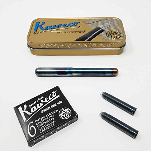 Kaweco Liliput Füller aus Edelstahl fireblue | Füllhalter mit Federstärke M | Set mit 6 Tintenpatronen Füllfederhalter in Taschengröße Tintenpatronen in Schwarz GRATIS von Kaweco