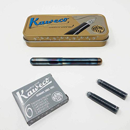 Kaweco Liliput Füller aus Edelstahl fireblue | Füllhalter mit Federstärke M | Set mit 6 Tintenpatronen von Kaweco | Füllfederhalter in Taschengröße von Kaweco | Tintenpatronen in Grau GRATIS von Kaweco