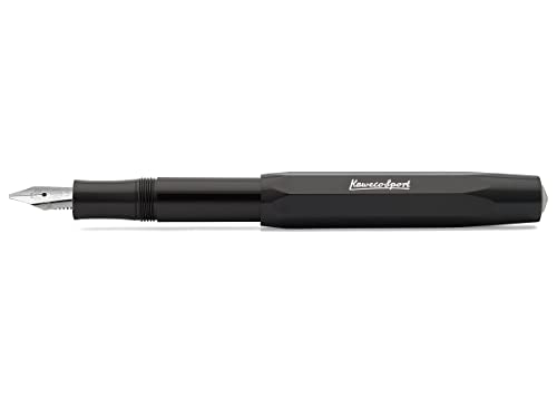 Kaweco Sport Kalligraphie Füller Black Stärke 1.5 mm I Füllfederhalter aus hochwertigem Kunststoff mit zuverlässiger Kalligrafie Feder I Schönschreibfüller für Tintenpatronen 13,5 cm Schwarz von Kaweco