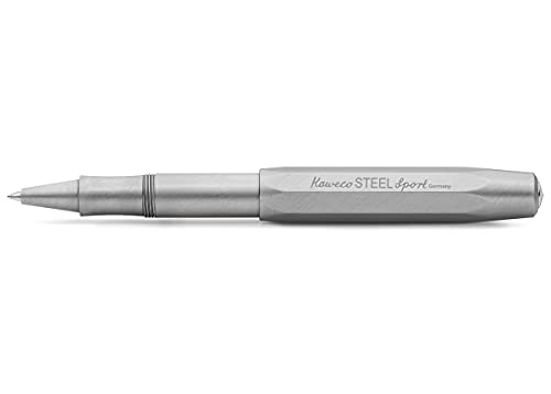 Kaweco Steel Sport Gel- / Kugelschreiber inkl. 0,7 mm Rollerball Tintenroller Mine für Linkshänder & Rechtshänder im classic Design mit Keramikkugel I Gelroller aus gebürstetem Edelstahl 13,5 cm von Kaweco