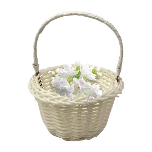 Kaxenig Blumenkorb Hochzeit, Rattan-Blumenkorb, Handgeflochtene Blumenkörbe, Hochzeitskorb Mit Henkel, Mini Blumenkorb, Präsentkorb Korb Dekokorb Für Hochzeitszeremonie von Kaxenig