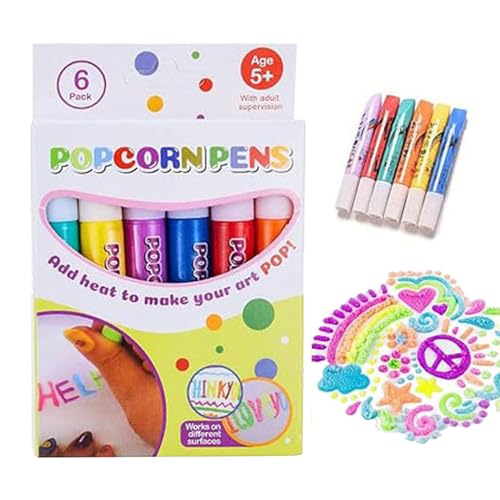 Magischer Popcornstift 3D Aquarellstift, 6 Stück Magischer Zeichenstift, Bubble Pop-Corn Drawing Pens 3D-Kunst Geschwollene Stifte,lustige Blasenstifte, Kreative Marker Für Kunstprojekte von Kaxenig