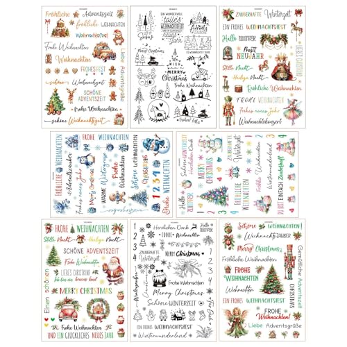 Rub Sticker Weihnachten | Weihnachten Kerzentattoos Rub Stickers | 8 Blatt Transferaufkleber Zum Aufreiben, Für Möbel, Glas, Scrapbooking, Basteln Deko von Kaxenig