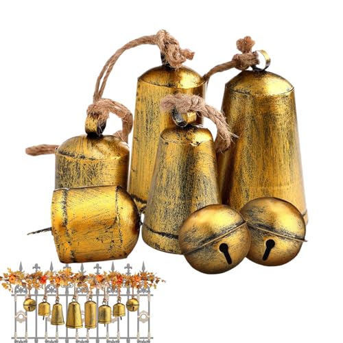 Kaxenig Rustikale Kuhglocke, Harmonieglocke, Set Mit 8 Riesigen Harmonie-Kuhglocken, Weihnachtsglocke Aus Messing Mit Kuh Zum Aufhängen An Juteseil, Garten von Kaxenig