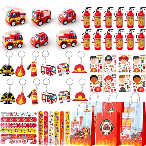 Feuerwehrmann Party Mitgebsel, 72 Pcs Feuerwehr Mitgebsel Set - Feuerwehr Schnapparmband Kinder Geschenktüten Aufkleber Spielzeug etc Feuerwehrauto Party Mitgebsel für Feuerwehr Deko Kindergeburtstag von Kaxulvoblig