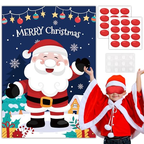 Weihnachten Pin-Spiele, 5pcs Zubehör für Weihnachtsfeier Spiele, Weihnachten Pin the Nose Party Poster, Weihnachtsdeko Augenmaske Aufkleber Weihnachten etc Weihnachtsmann-Poster-Aufkleber-Spiel von Kaxulvoblig