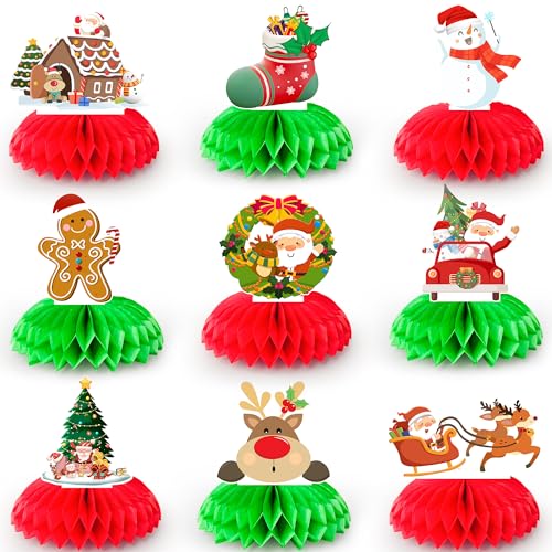 Weihnachts Wabenornamente,9 Pcs Weihnachtswaben-Tischdekorationen Set- Weihnachtswaben-Herzstück,Weihnachts Party-Waben-Herzstück Weihnachtsdeko Waben für weihnachtsparty tischdekorationen von Kaxulvoblig